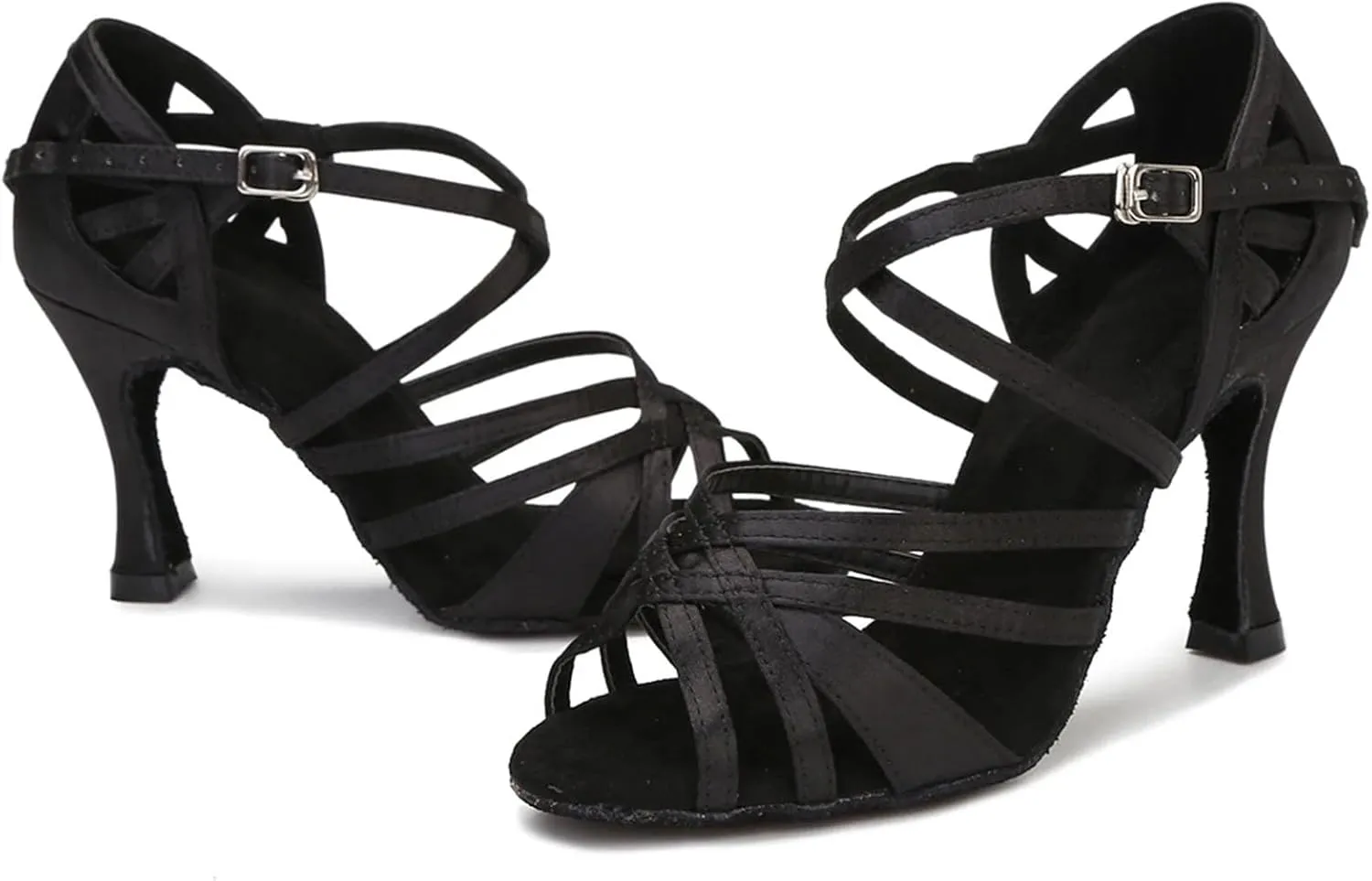 Women's Silk Satin Latin Dance Shoes - Tango Salsa Ballroom Professional Dance Sneakers, 10CM/3.9Inch Heel Height