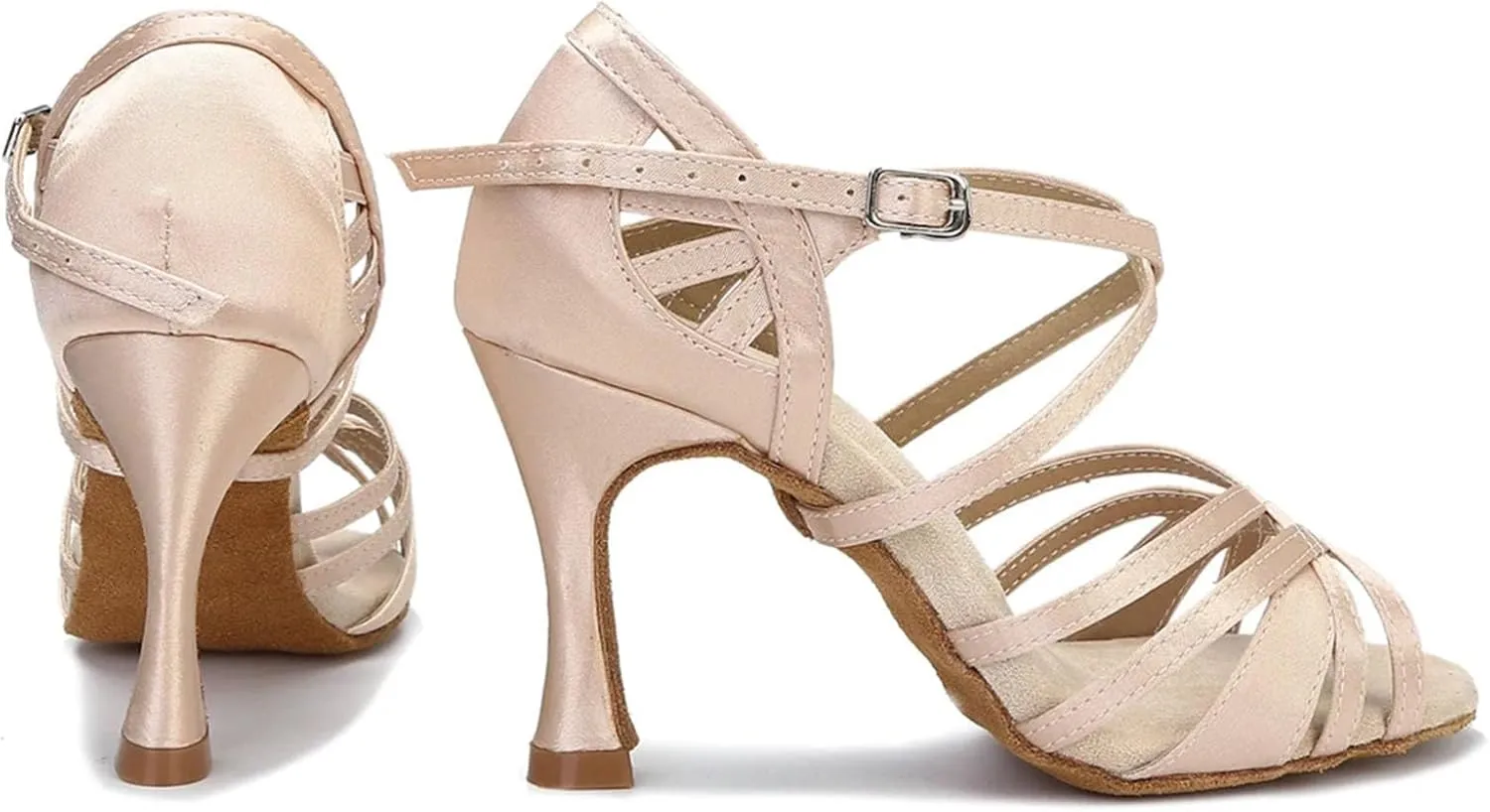 Women's Silk Satin Latin Dance Shoes - Tango Salsa Ballroom Professional Dance Sneakers, 10CM/3.9Inch Heel Height