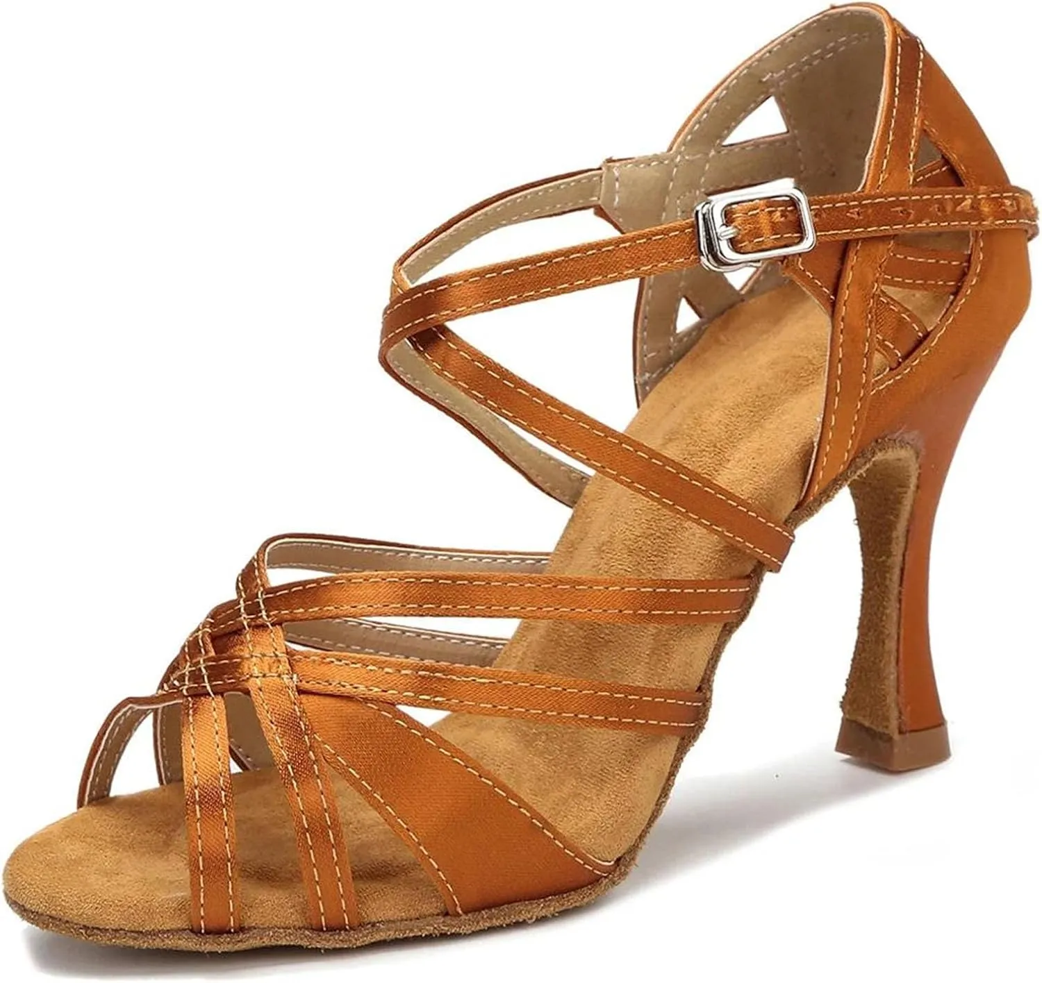 Women's Silk Satin Latin Dance Shoes - Tango Salsa Ballroom Professional Dance Sneakers, 10CM/3.9Inch Heel Height