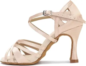 Women's Silk Satin Latin Dance Shoes - Tango Salsa Ballroom Professional Dance Sneakers, 10CM/3.9Inch Heel Height