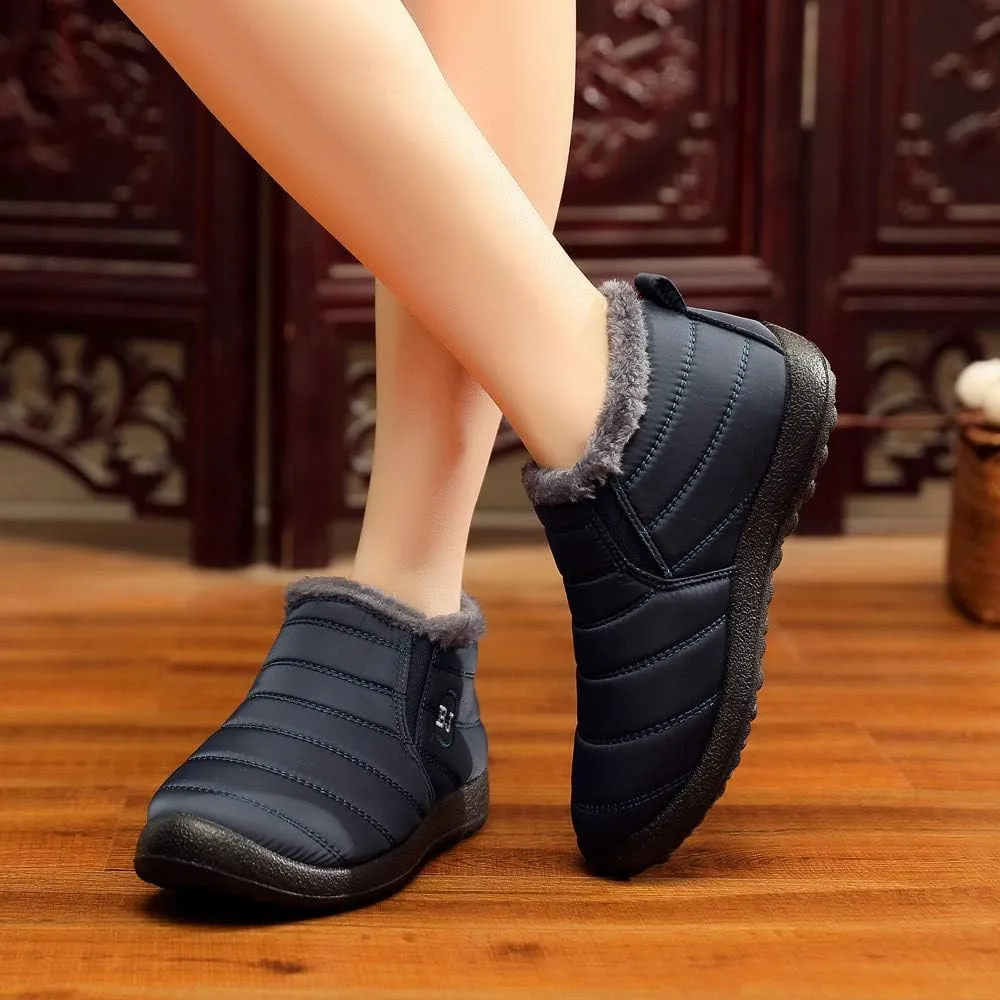 Womens Snow Boots Waterproof Insulated Hiking Womens Waterproof Snow Boots Slip on Furry Winter Boots Woman Winter Leather Knee High Winter Boots Botas Impermeables Para Mujeres
