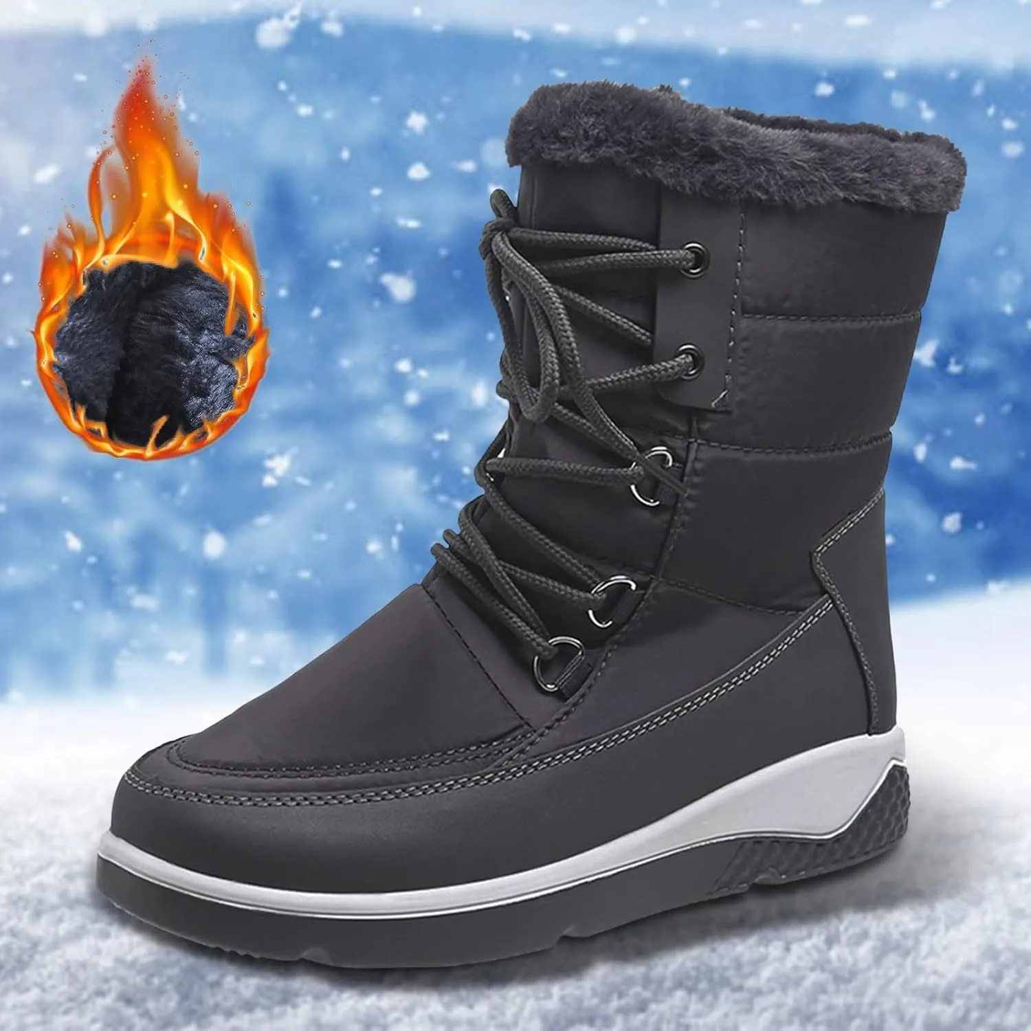 Women's Snow Boots Waterproof Size 11 Women's Short Long Fur Mouth Leather Snow Boots Womens Boots for Snow and Ice Zapatos Para La Nieve De Mujer De Hule Botas De Invierno Y Nieve Para Mujer