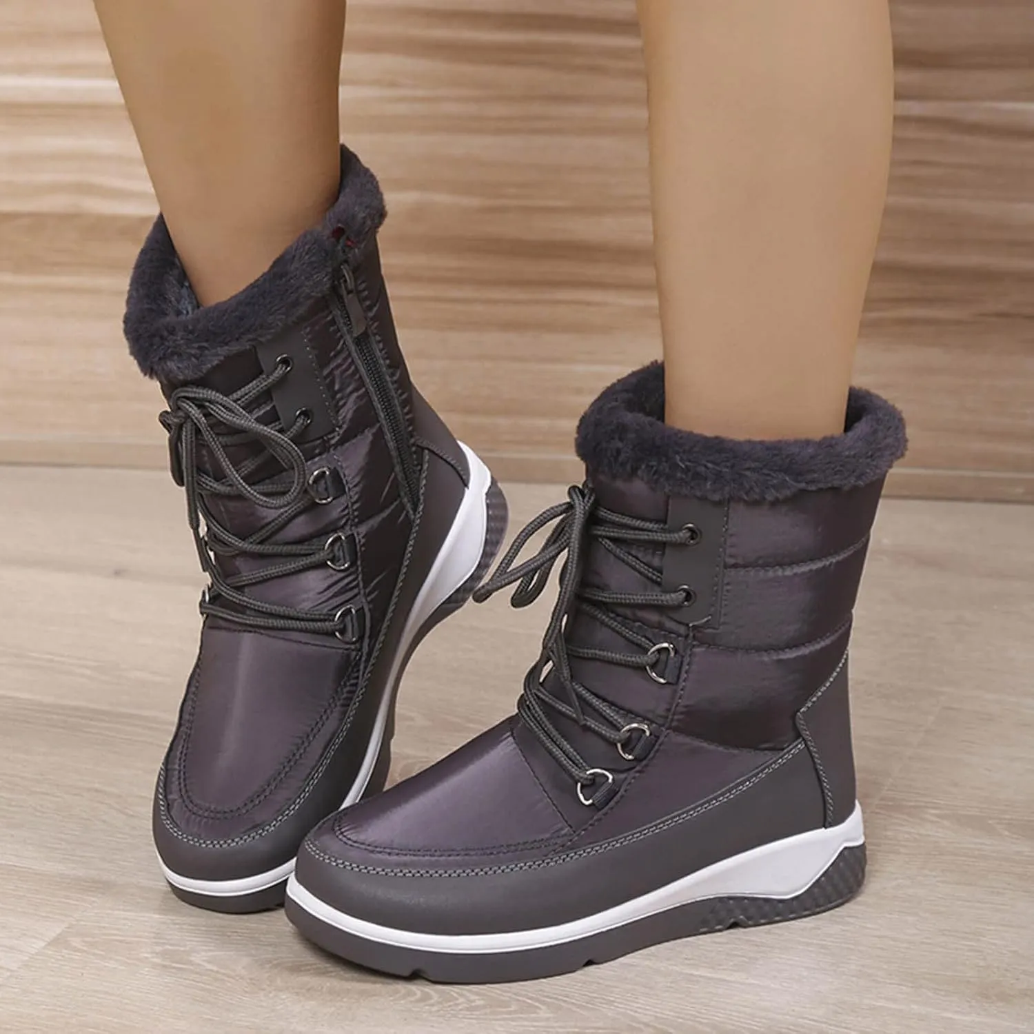 Women's Snow Boots Waterproof Size 11 Women's Short Long Fur Mouth Leather Snow Boots Womens Boots for Snow and Ice Zapatos Para La Nieve De Mujer De Hule Botas De Invierno Y Nieve Para Mujer
