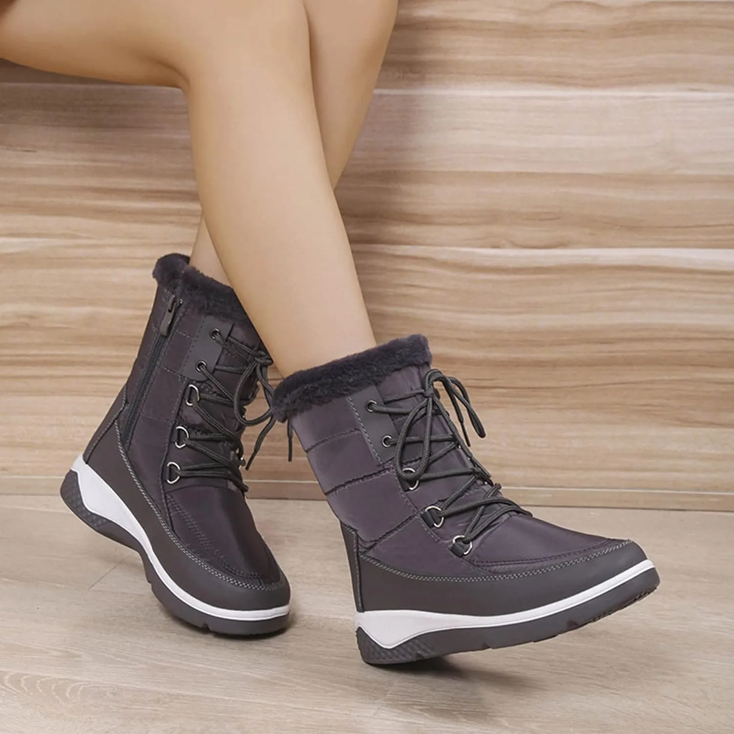Women's Snow Boots Waterproof Size 11 Women's Short Long Fur Mouth Leather Snow Boots Womens Boots for Snow and Ice Zapatos Para La Nieve De Mujer De Hule Botas De Invierno Y Nieve Para Mujer