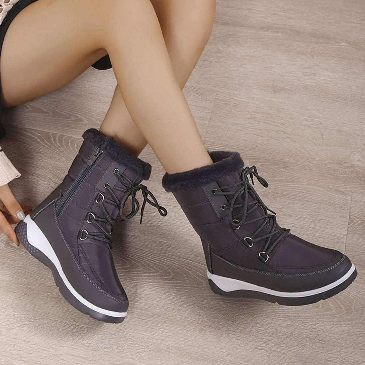 Women's Snow Boots Waterproof Size 11 Women's Short Long Fur Mouth Leather Snow Boots Womens Boots for Snow and Ice Zapatos Para La Nieve De Mujer De Hule Botas De Invierno Y Nieve Para Mujer