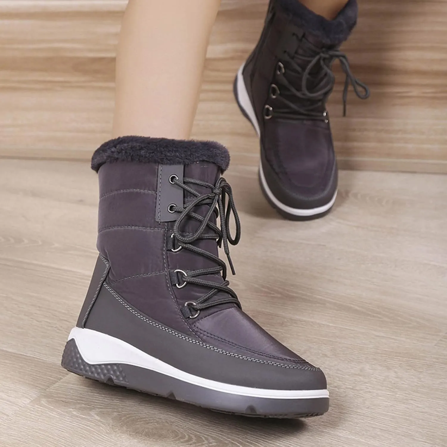 Women's Snow Boots Waterproof Size 11 Women's Short Long Fur Mouth Leather Snow Boots Womens Boots for Snow and Ice Zapatos Para La Nieve De Mujer De Hule Botas De Invierno Y Nieve Para Mujer