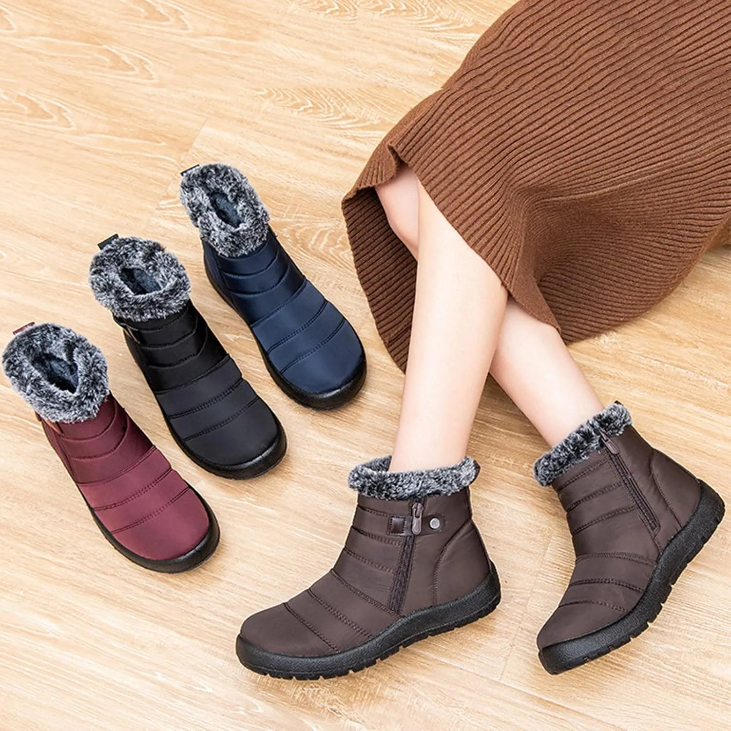 Womens Snow Boots Wide Width Zipper Size 9 Wide Calf Snow Boots for Woman Waterproof Snow Shoes for Women Outdoor Boots Women Knee High Waterproof Womens Boots Size 11