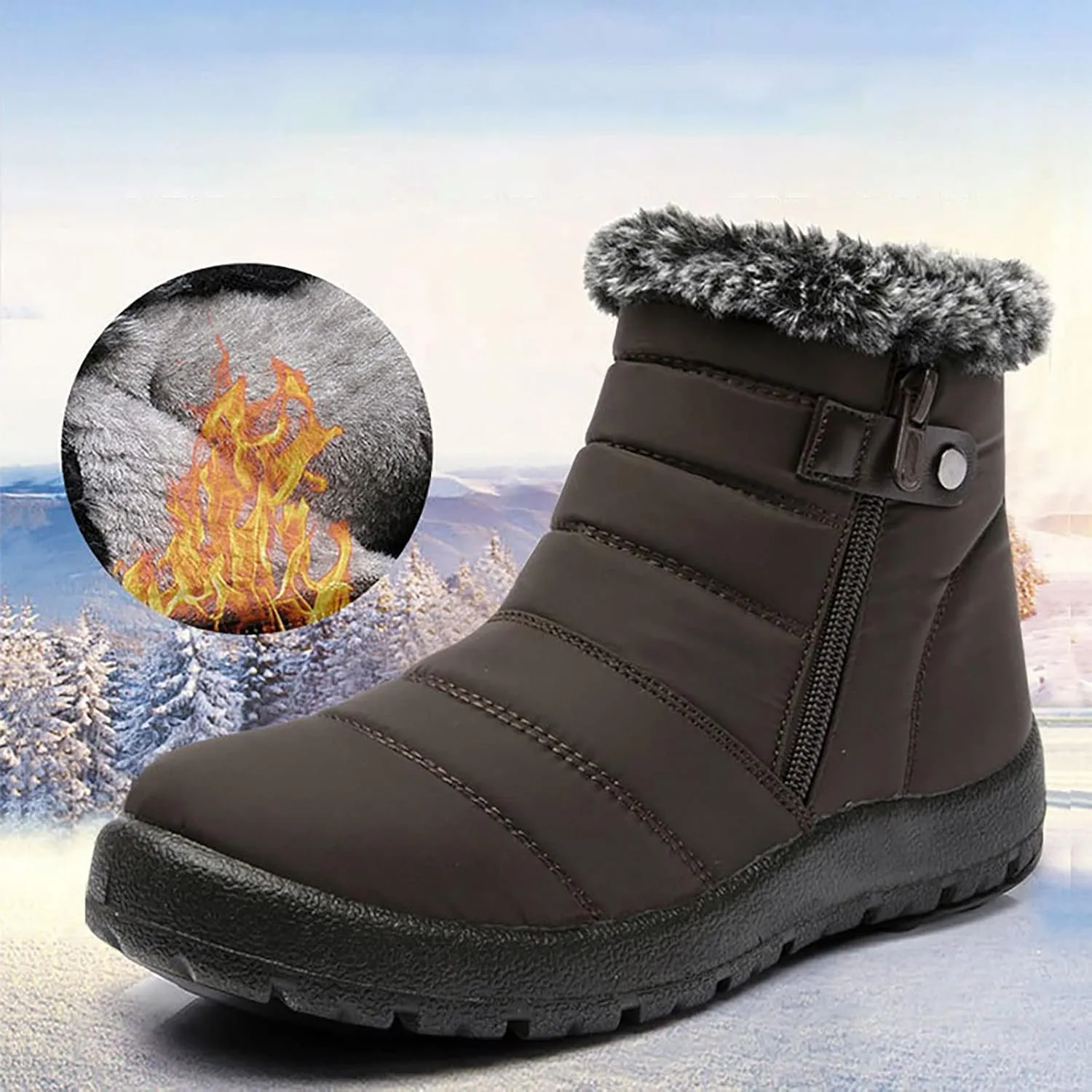 Womens Snow Boots Wide Width Zipper Size 9 Wide Calf Snow Boots for Woman Waterproof Snow Shoes for Women Outdoor Boots Women Knee High Waterproof Womens Boots Size 11
