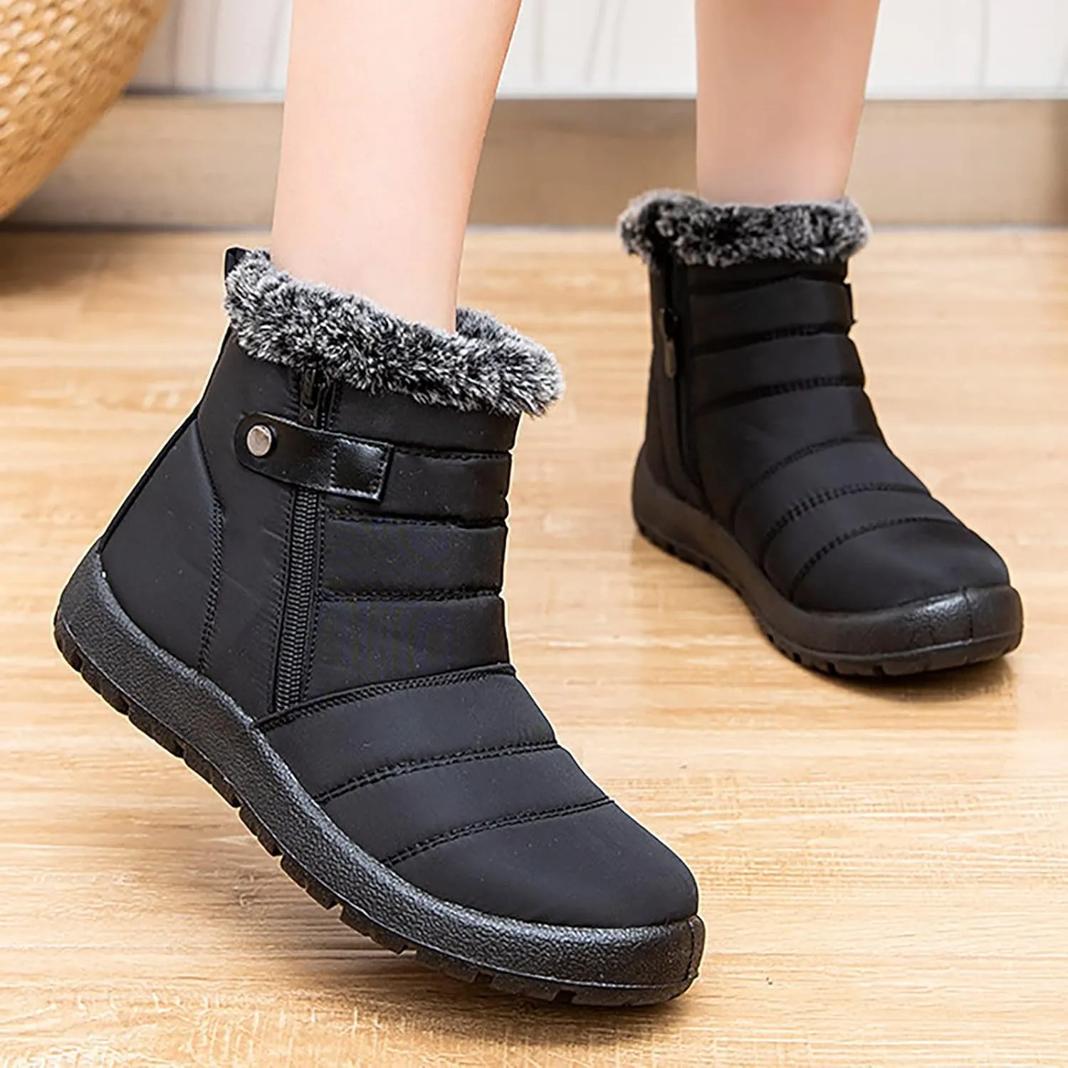 Womens Snow Boots Wide Width Zipper Size 9 Wide Calf Snow Boots for Woman Waterproof Snow Shoes for Women Outdoor Boots Women Knee High Waterproof Womens Boots Size 11