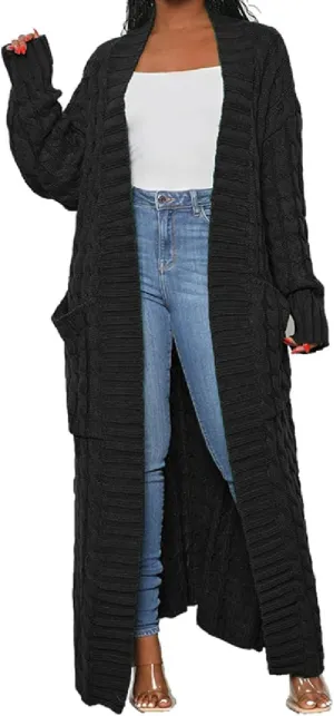 Womens Stylish Cable Knit Dual Chunky Cardigan with Pockets