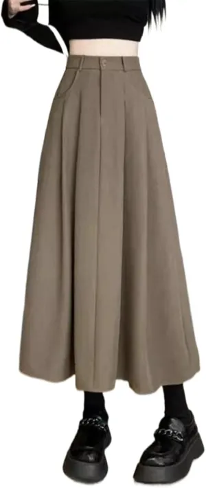 Women's Suit Skirt, Spring Autumn Casual A-Line Skirt, High-Waisted Student Circle Skirt Long Skirt