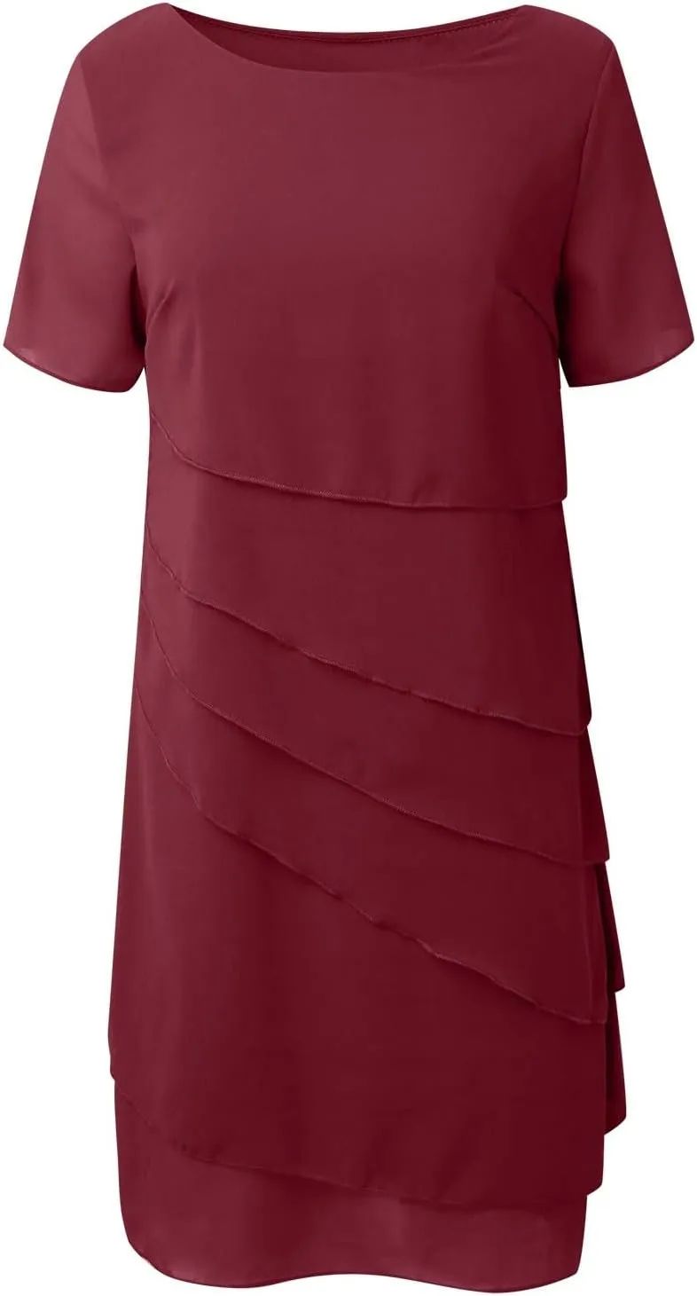 Women's Summer 2025 Midi Dress Chiffon Ruffle Short Sleeve Casual Floral Print Long Flowy Dresses Beach Sundress