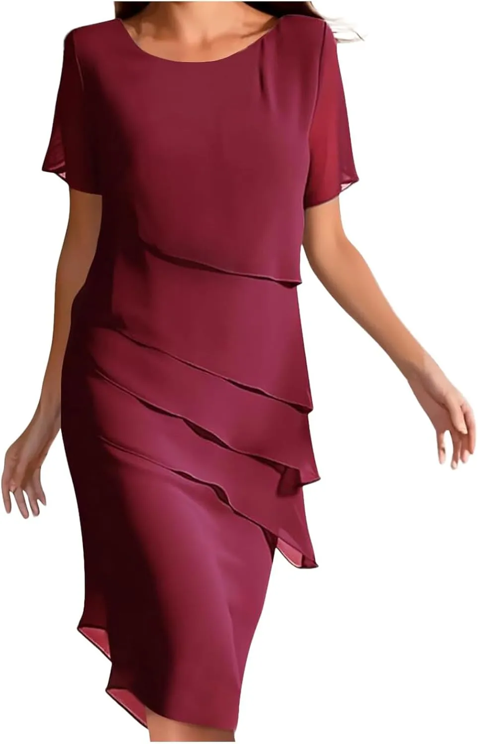 Women's Summer 2025 Midi Dress Chiffon Ruffle Short Sleeve Casual Floral Print Long Flowy Dresses Beach Sundress