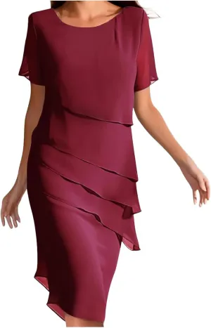 Women's Summer 2025 Midi Dress Chiffon Ruffle Short Sleeve Casual Floral Print Long Flowy Dresses Beach Sundress