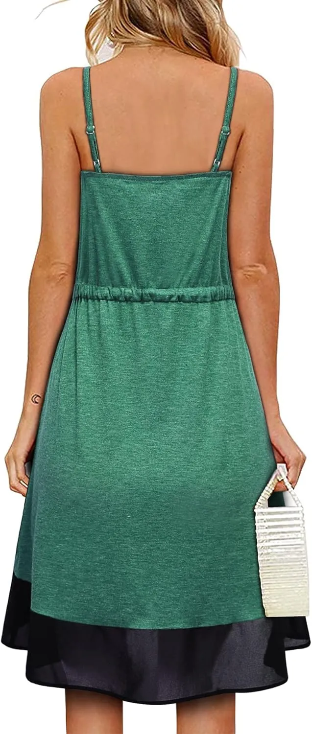 Women's Summer Casual Wrap V Neck Sleeveless Midi Dresses