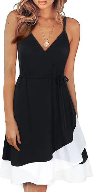 Women's Summer Casual Wrap V Neck Sleeveless Midi Dresses
