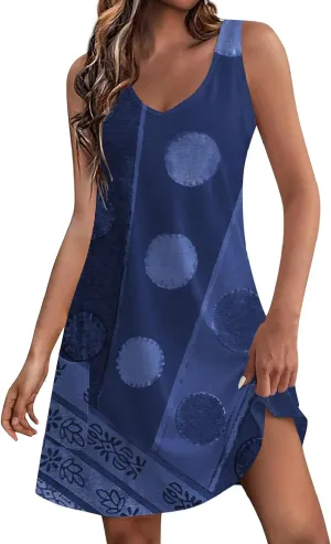 Women's Summer Dresses 2024 Beach Casual Sleeveless Floral Print Boho Tank Dress V Neck Loose Sundress with Pocket