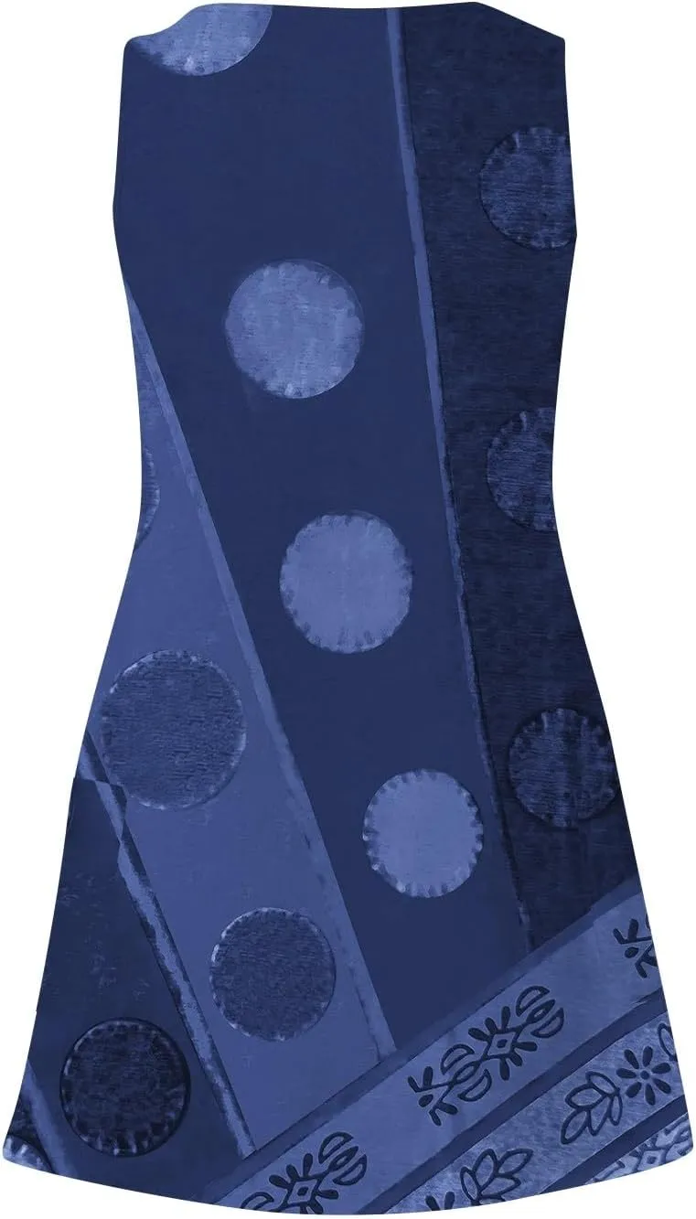Women's Summer Dresses 2024 Beach Casual Sleeveless Floral Print Boho Tank Dress V Neck Loose Sundress with Pocket