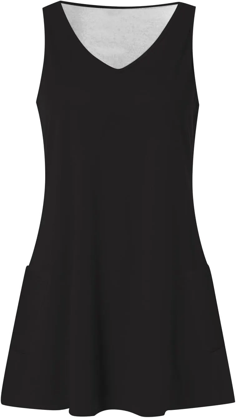 Womens Summer Dresses 2024 T-Shirts Dress Loose V Neck Sleeveless Tank Dresses Sundresses Floral/Plain