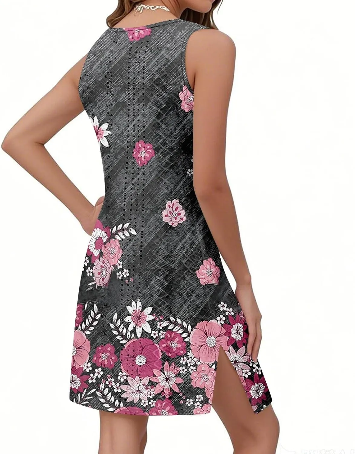 Womens Summer Dresses 2025 Loose Crewneck Sleeveless Tank Dress Casual Eyelet Sundress Swimsuit Coverup with Pockets