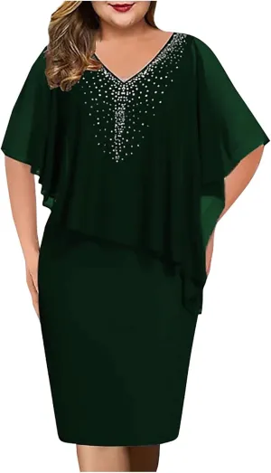 Women's Summer Dresses Mini Sexy Wrap Dresses Irregular Short Sleeve V-Neck Dress Beach Dresses, S-5XL