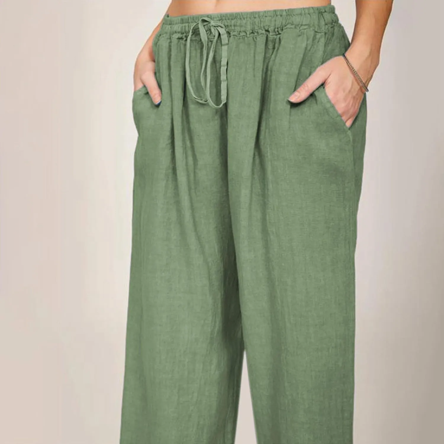 Women's Summer High Waist Wide Leg Pants,Loose Fit Casual Trousers with Button Front,Stretch Lounge Pants