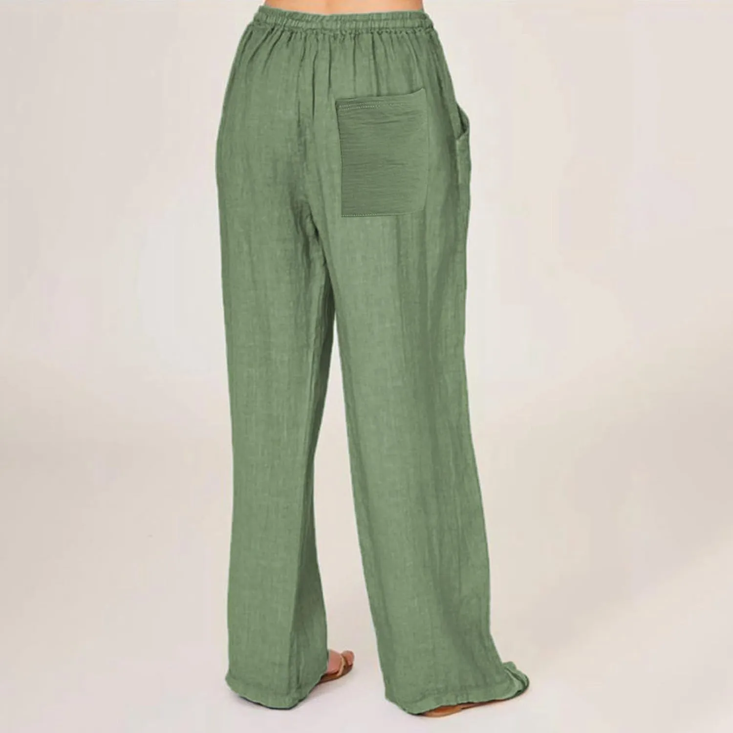 Women's Summer High Waist Wide Leg Pants,Loose Fit Casual Trousers with Button Front,Stretch Lounge Pants