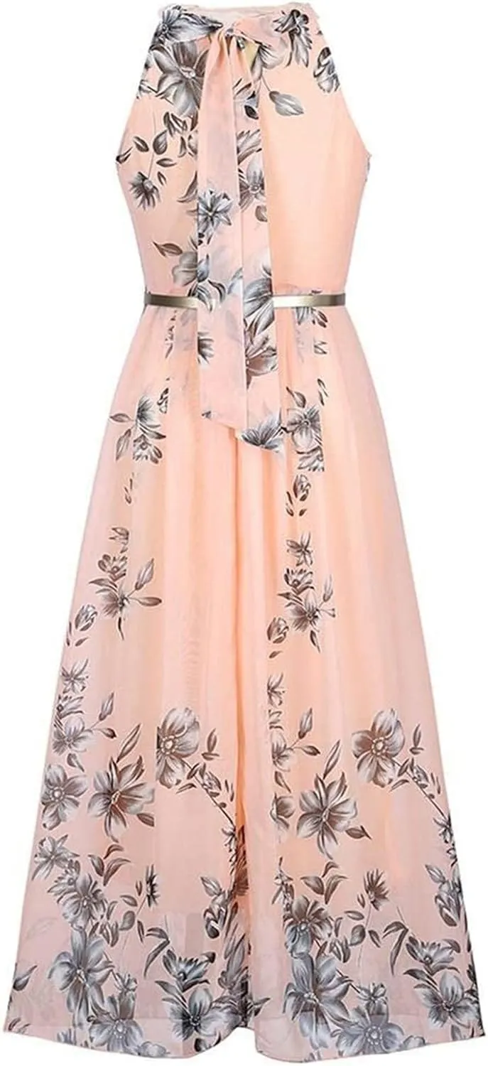 Women's Summer Maxi Dress Casual Gradient Sleeveless Dress Split Floral Sundress Beach Vacation Flowy Long Dresses