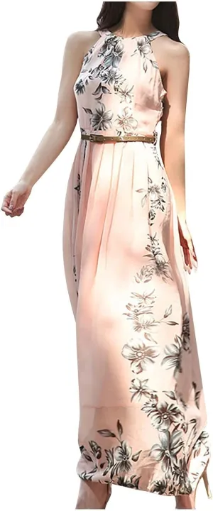 Women's Summer Maxi Dress Casual Gradient Sleeveless Dress Split Floral Sundress Beach Vacation Flowy Long Dresses