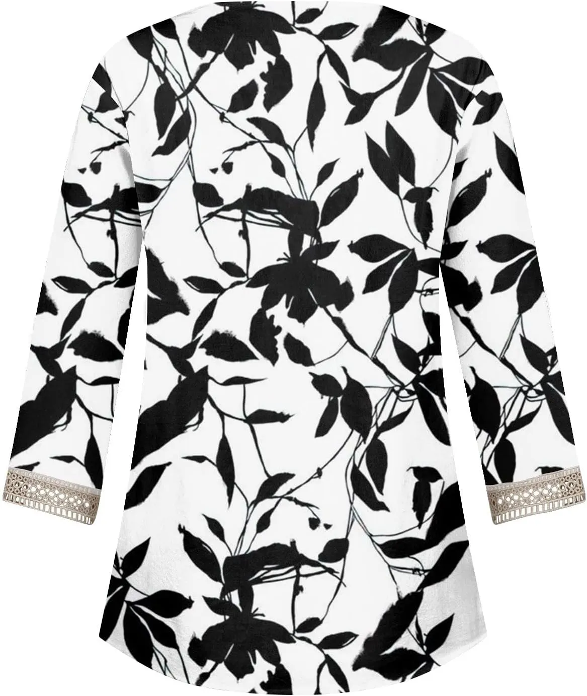 Womens Tops Casual 3/4 Sleeve Summer Tops for Women Lace Trim V Neck Shirts Summer Blouses Floral Print Clothing