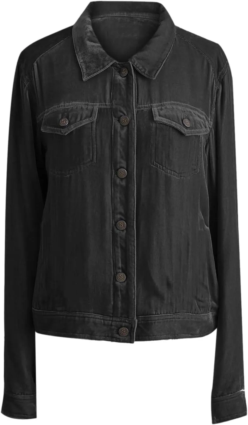 Womens Velvet Jackets Casual Cropped Long Sleeve Velvet Jacket Open Front Cardigan Solid Coat Outerwear with Pockets