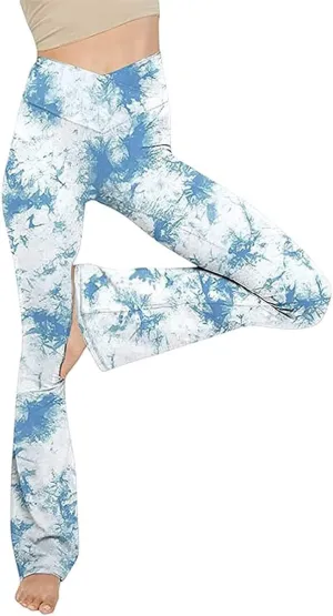 Women's Yoga Pants V Crossover High Waisted Flare Leggings Tummy Control Casual Solid Athletic Workout Gym Leggings