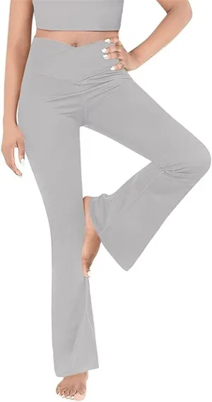 Women's Yoga Pants V Crossover High Waisted Flare Leggings Tummy Control Casual Solid Athletic Workout Gym Leggings