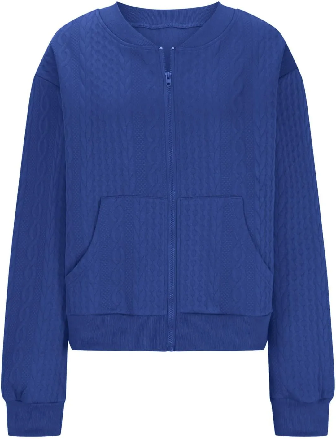 Women's Zip Up Cable Knit Sweater Long Sleeve Open Front Cardigan Warm Cardigan with Pockets Outwear Coats