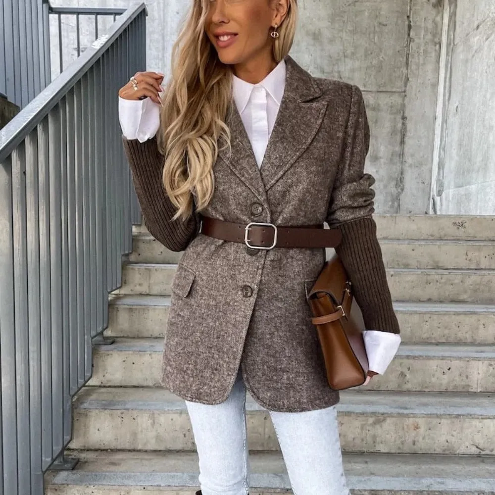 Woolen Elegant Lapel Single Breasted Long Sleeve Blazer