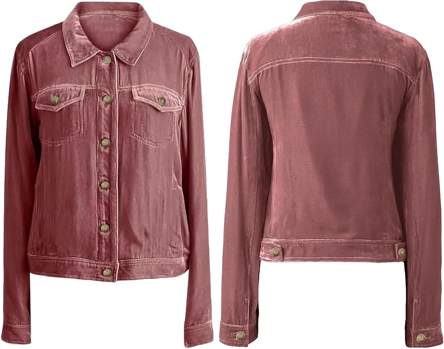 Xaspee Women's Casucal Button Down Velvet Jackets Cropped Long Sleeve Retro Denim-Style Velour Jackets