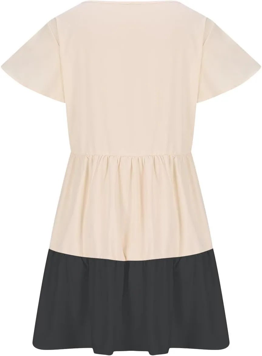 yardsong Summer Casual Dresses for Women 2025 A-Line Ruffle Sleeve Boho Dress Keyhole Beach Vacation Swing Mini Dresses