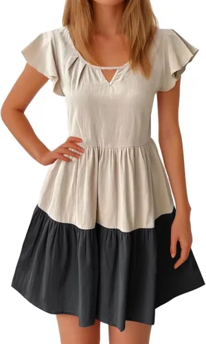 yardsong Summer Casual Dresses for Women 2025 A-Line Ruffle Sleeve Boho Dress Keyhole Beach Vacation Swing Mini Dresses