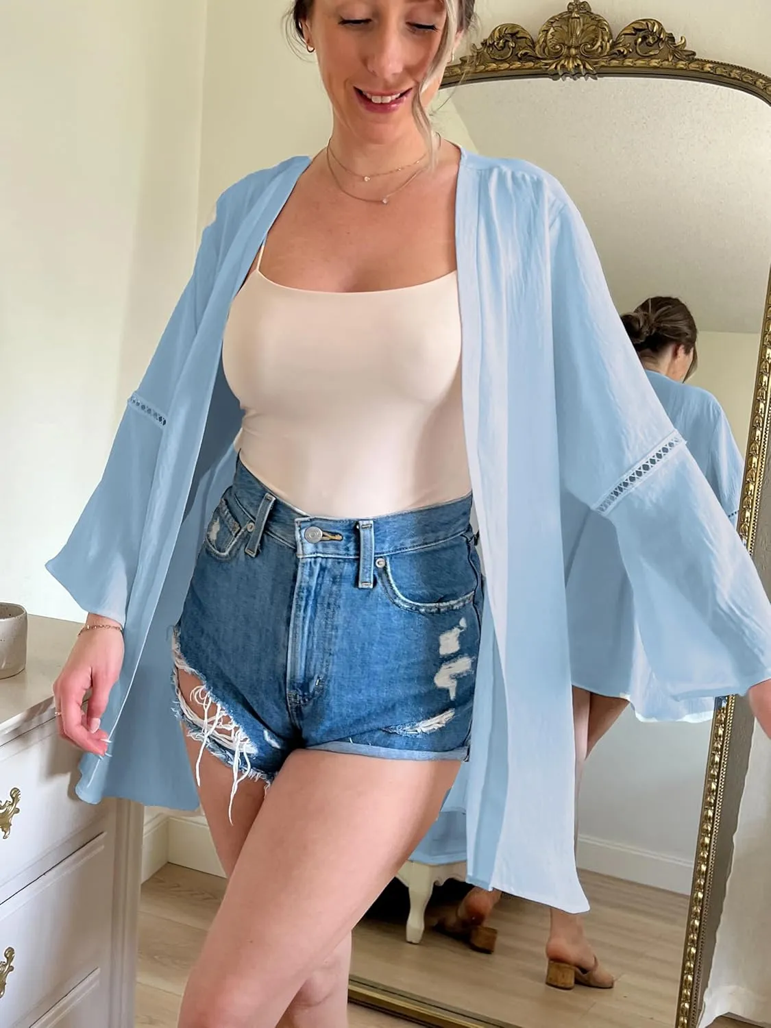 Yekaty Kimonos for Women Bell Sleeve Loose Kimono Cardigan Casual Open Front Beach Cover Up 2024