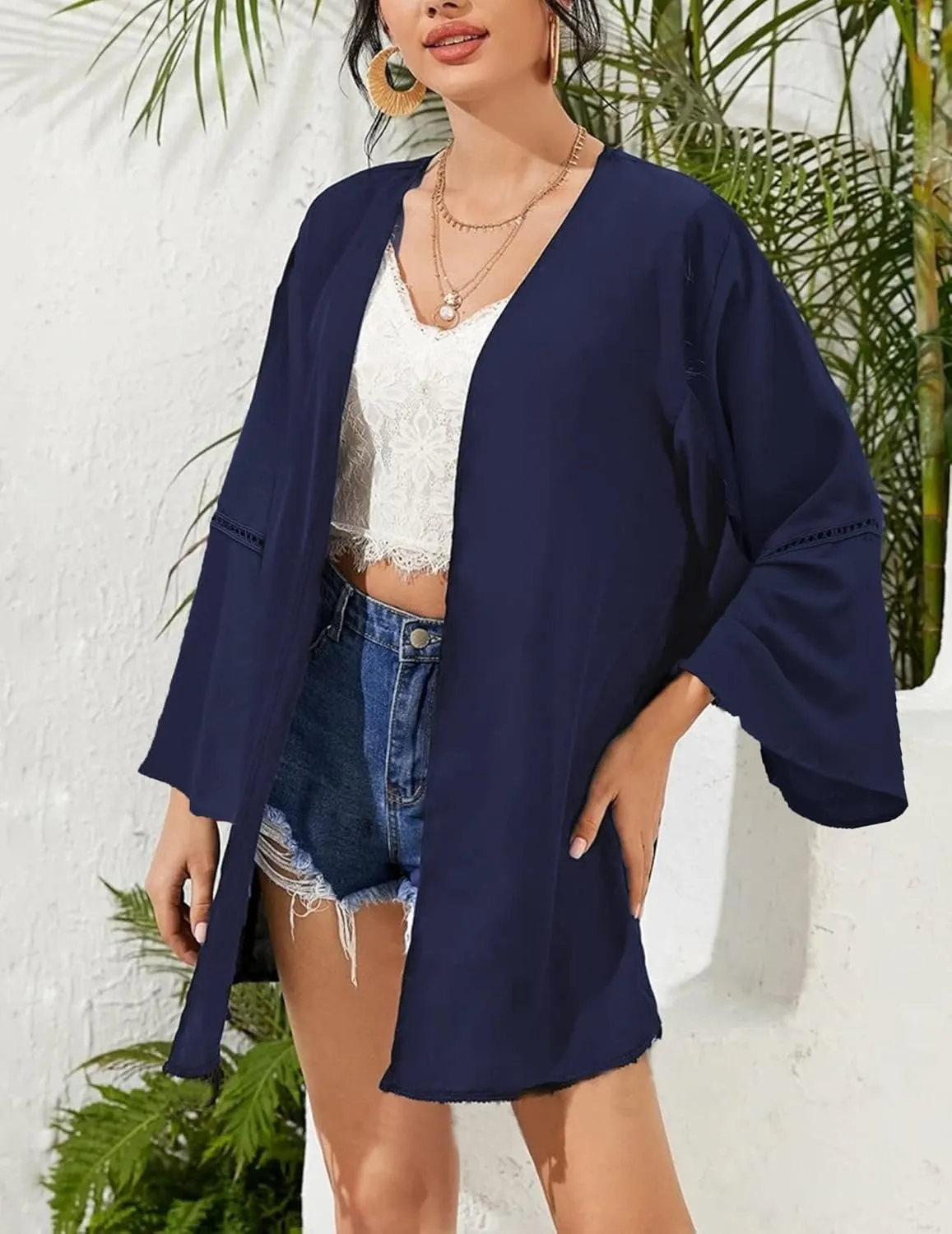 Yekaty Kimonos for Women Bell Sleeve Loose Kimono Cardigan Casual Open Front Beach Cover Up 2024