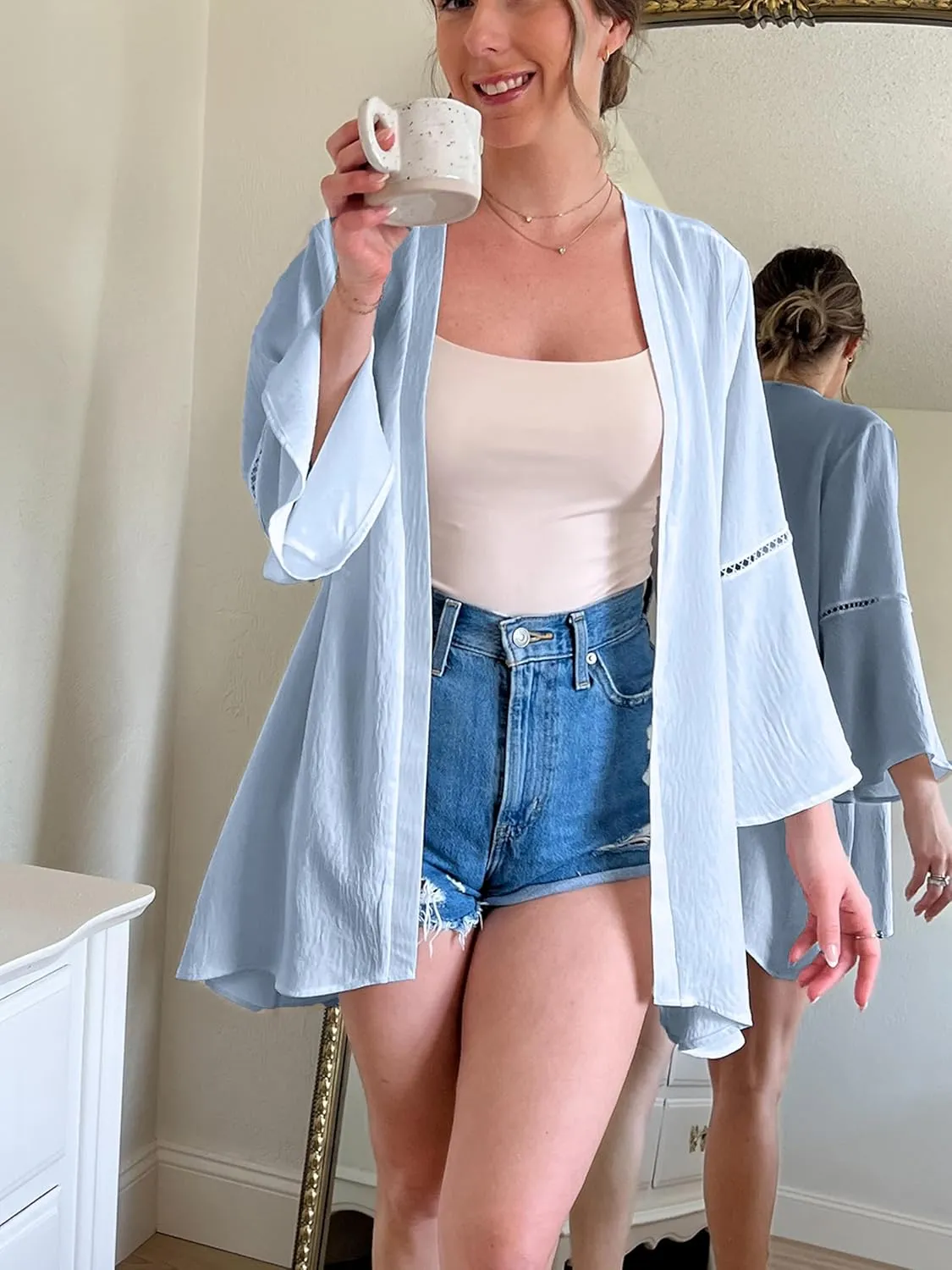 Yekaty Kimonos for Women Bell Sleeve Loose Kimono Cardigan Casual Open Front Beach Cover Up 2024