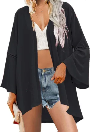 Yekaty Kimonos for Women Bell Sleeve Loose Kimono Cardigan Casual Open Front Beach Cover Up 2024