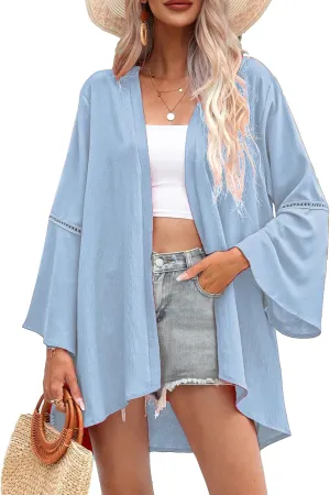 Yekaty Kimonos for Women Bell Sleeve Loose Kimono Cardigan Casual Open Front Beach Cover Up 2024