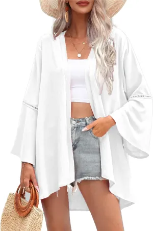 Yekaty Kimonos for Women Bell Sleeve Loose Kimono Cardigan Casual Open Front Beach Cover Up 2024
