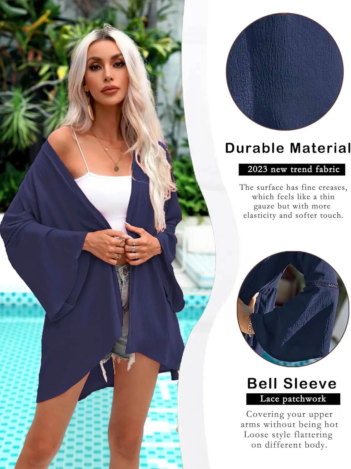 Yekaty Kimonos for Women Bell Sleeve Loose Kimono Cardigan Casual Open Front Beach Cover Up 2024