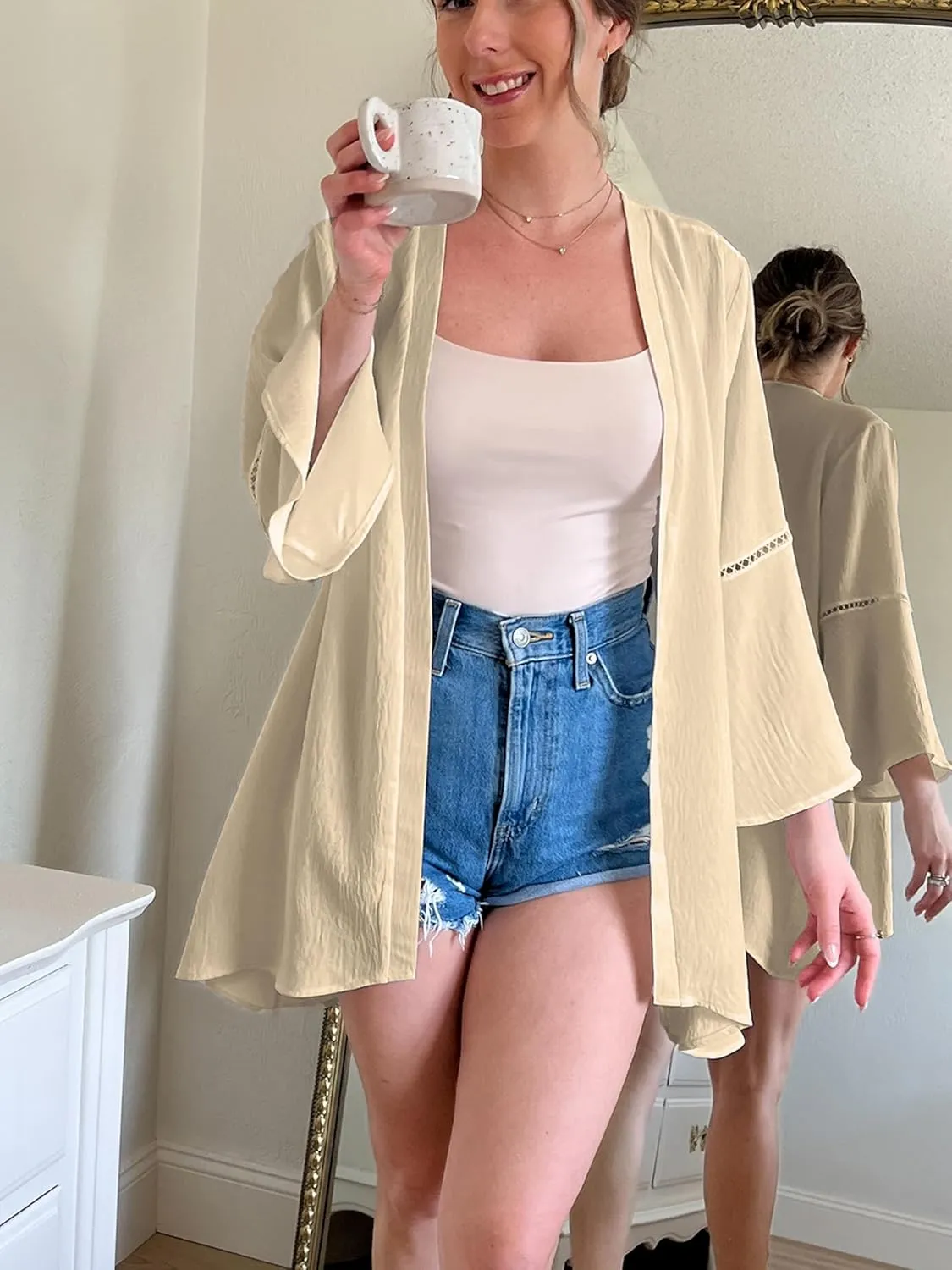 Yekaty Kimonos for Women Bell Sleeve Loose Kimono Cardigan Casual Open Front Beach Cover Up 2024