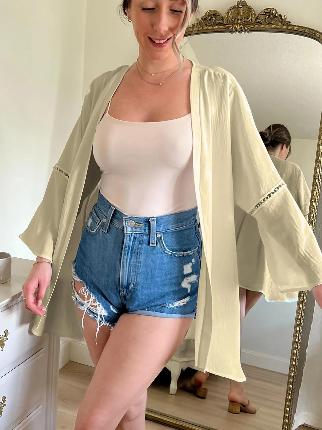 Yekaty Kimonos for Women Bell Sleeve Loose Kimono Cardigan Casual Open Front Beach Cover Up 2024