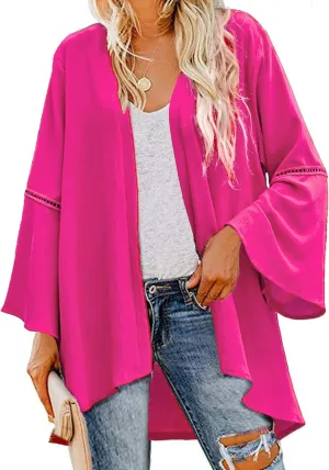 Yekaty Kimonos for Women Bell Sleeve Loose Kimono Cardigan Casual Open Front Beach Cover Up 2024
