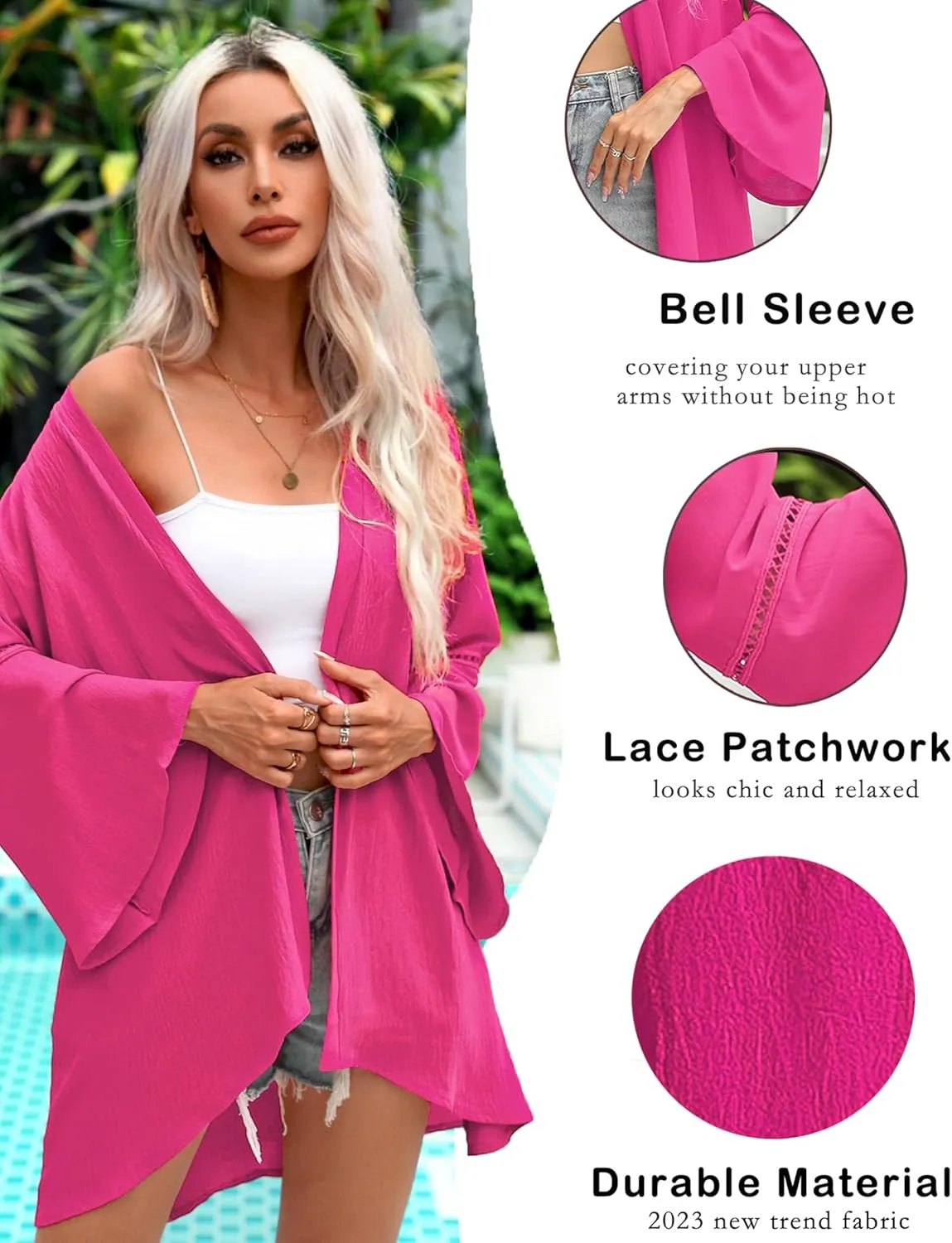 Yekaty Kimonos for Women Bell Sleeve Loose Kimono Cardigan Casual Open Front Beach Cover Up 2024