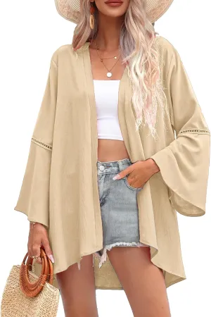 Yekaty Kimonos for Women Bell Sleeve Loose Kimono Cardigan Casual Open Front Beach Cover Up 2024